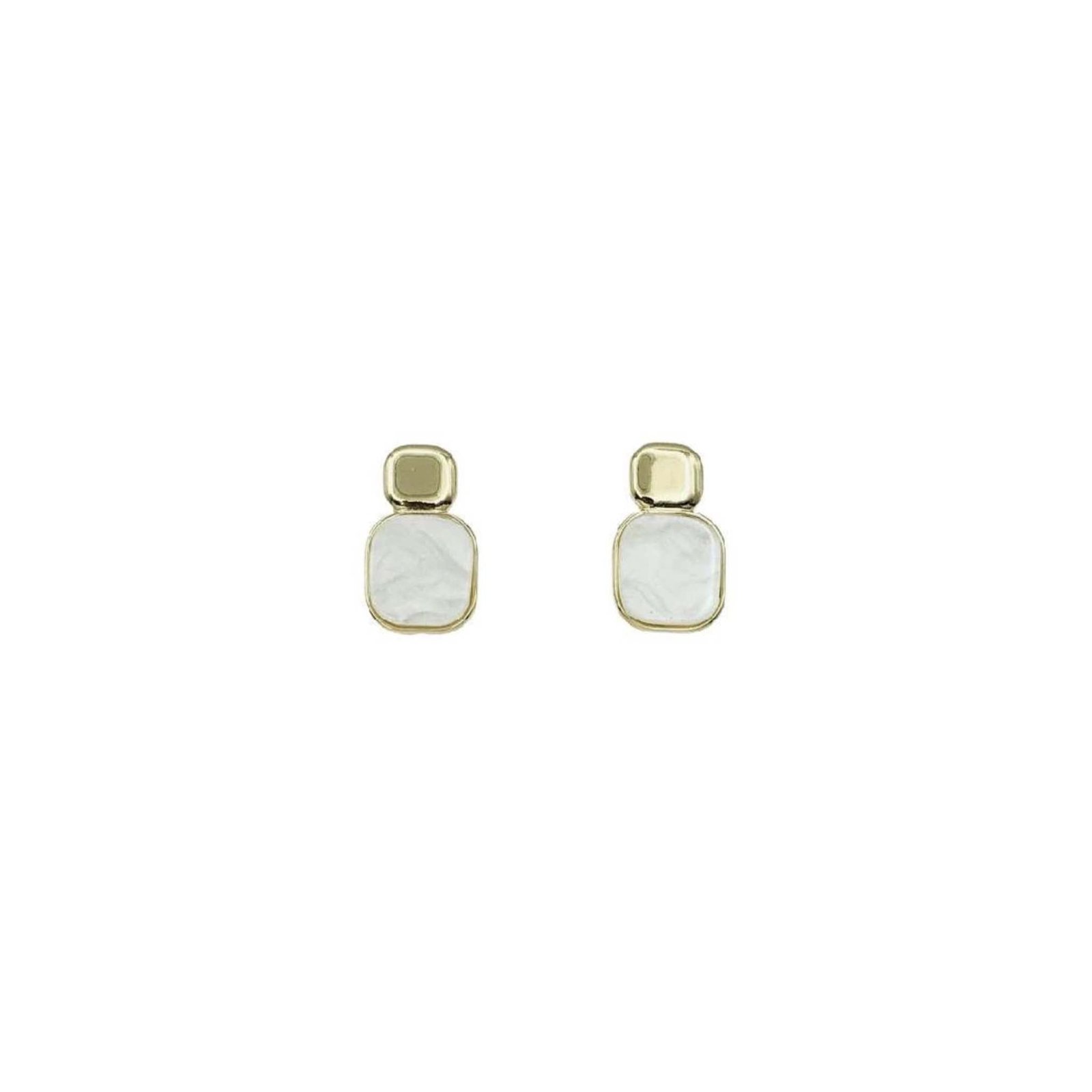 Square Pearl and Gold Stud Earrings