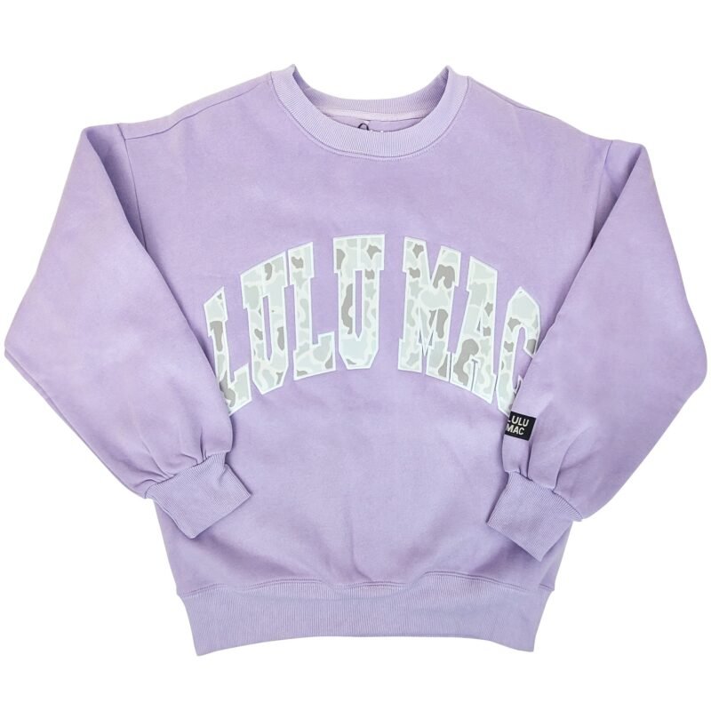 Lulu Mac Camo Embroidered Crew in Lavender