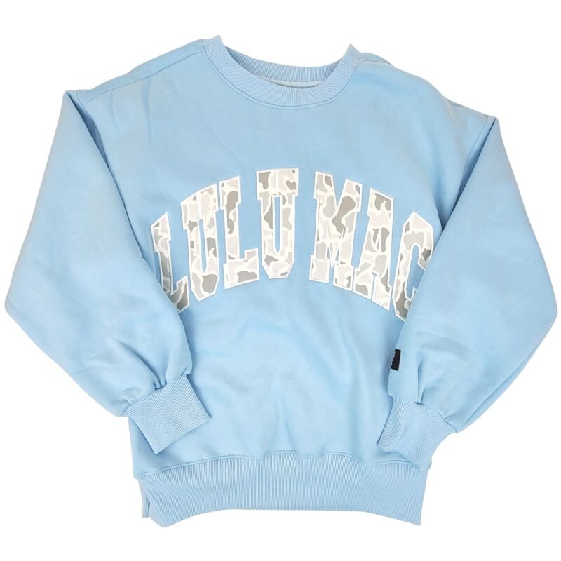 Lulu Mac Camo Embroidered Crew in Light Blue