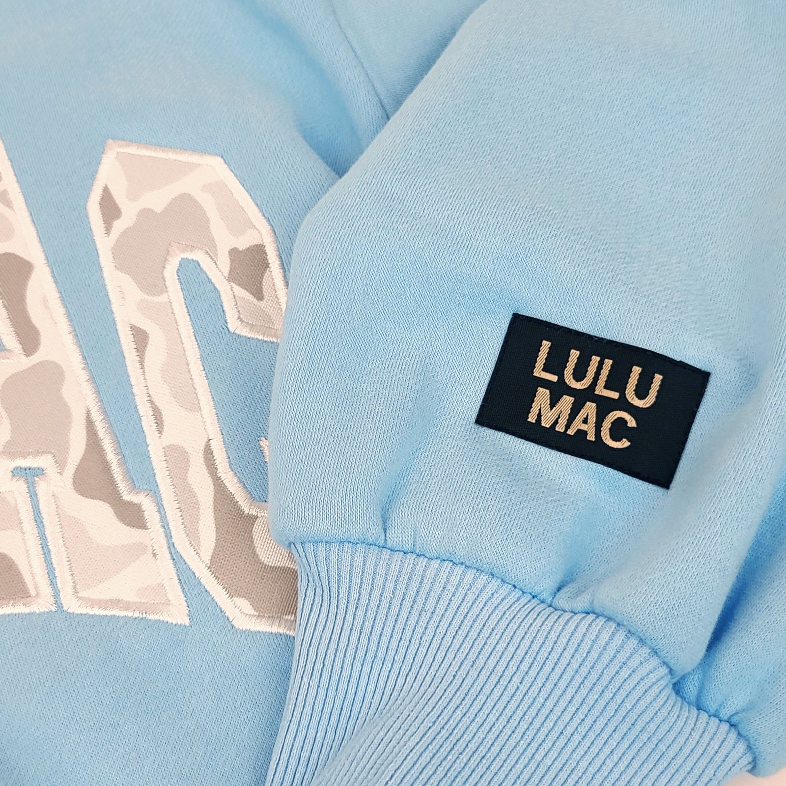 Lulu Mac Camo Embroidered Crew in Light Blue