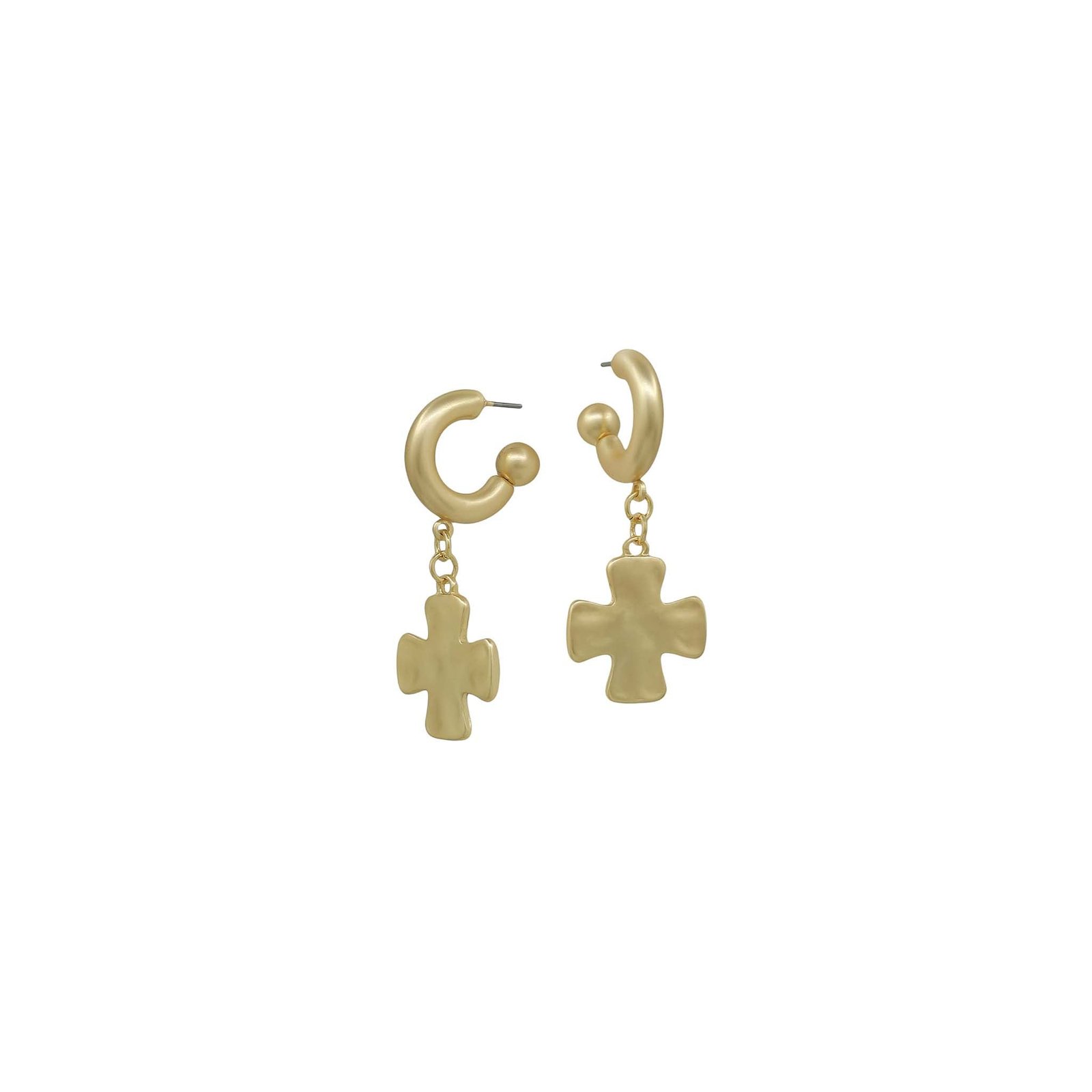 Cross Drop Hoop Gold Earrings