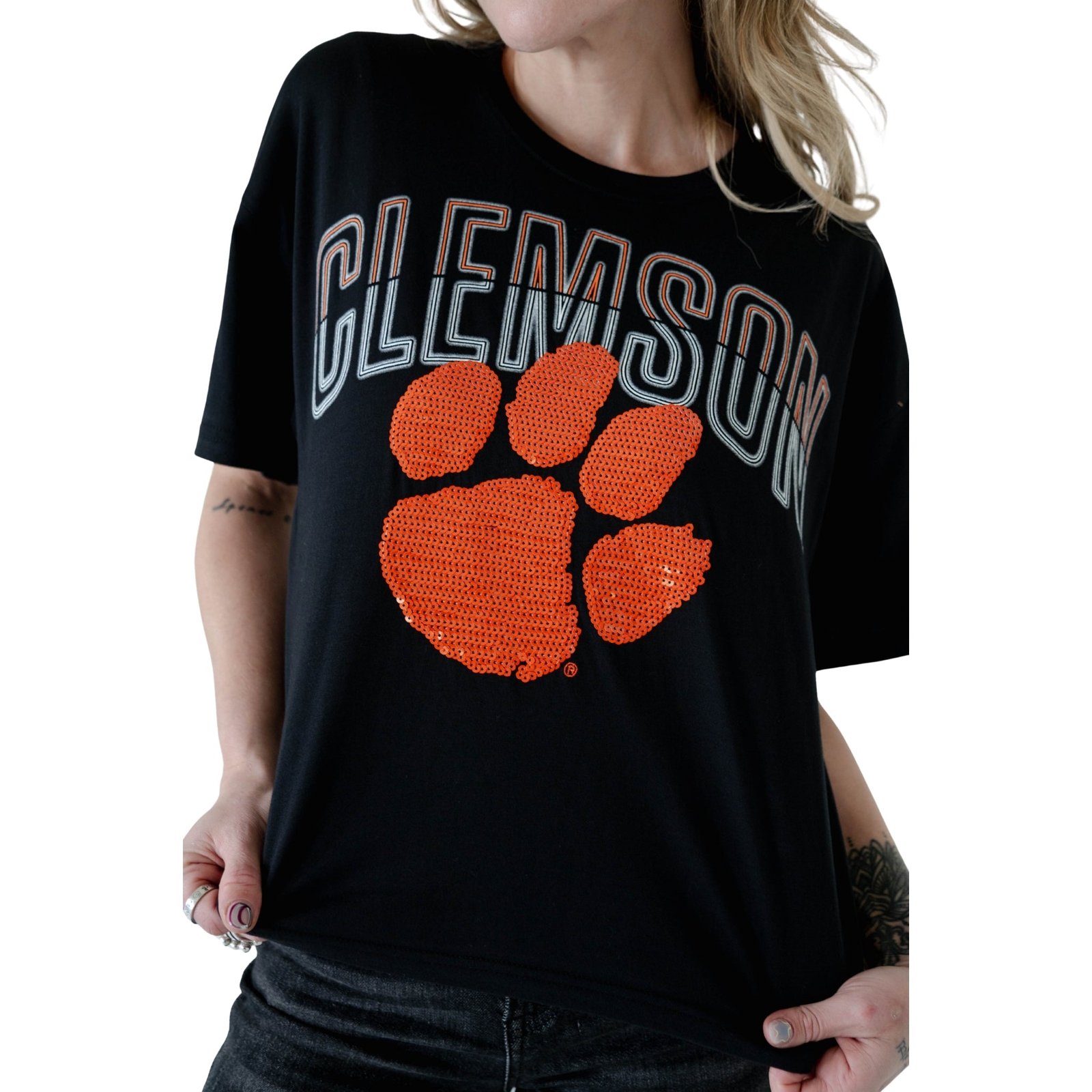 Clemson Tigers Sequin Paw Cropped T-Shirt