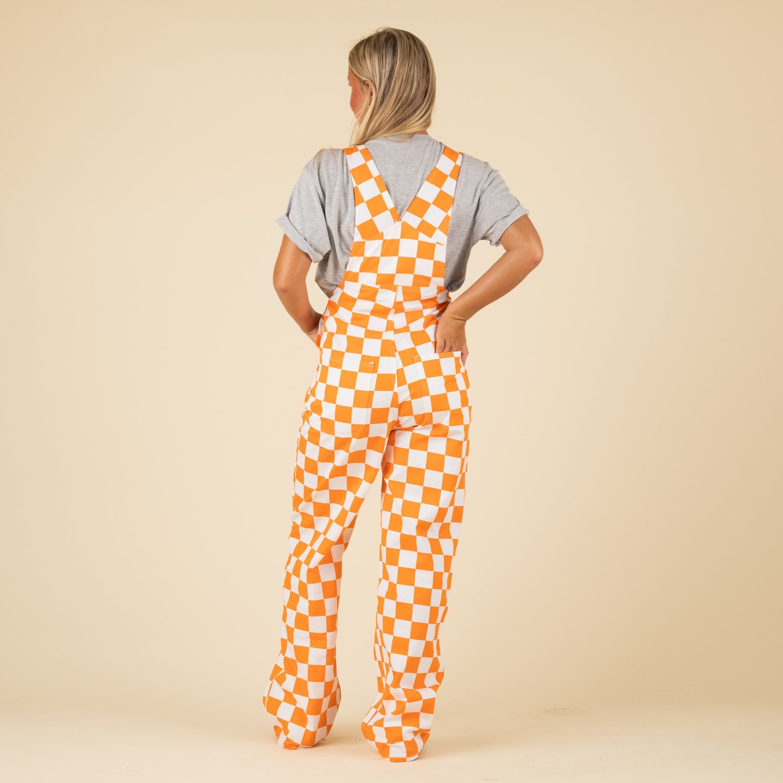 Checked Orange and White Overall Bibs