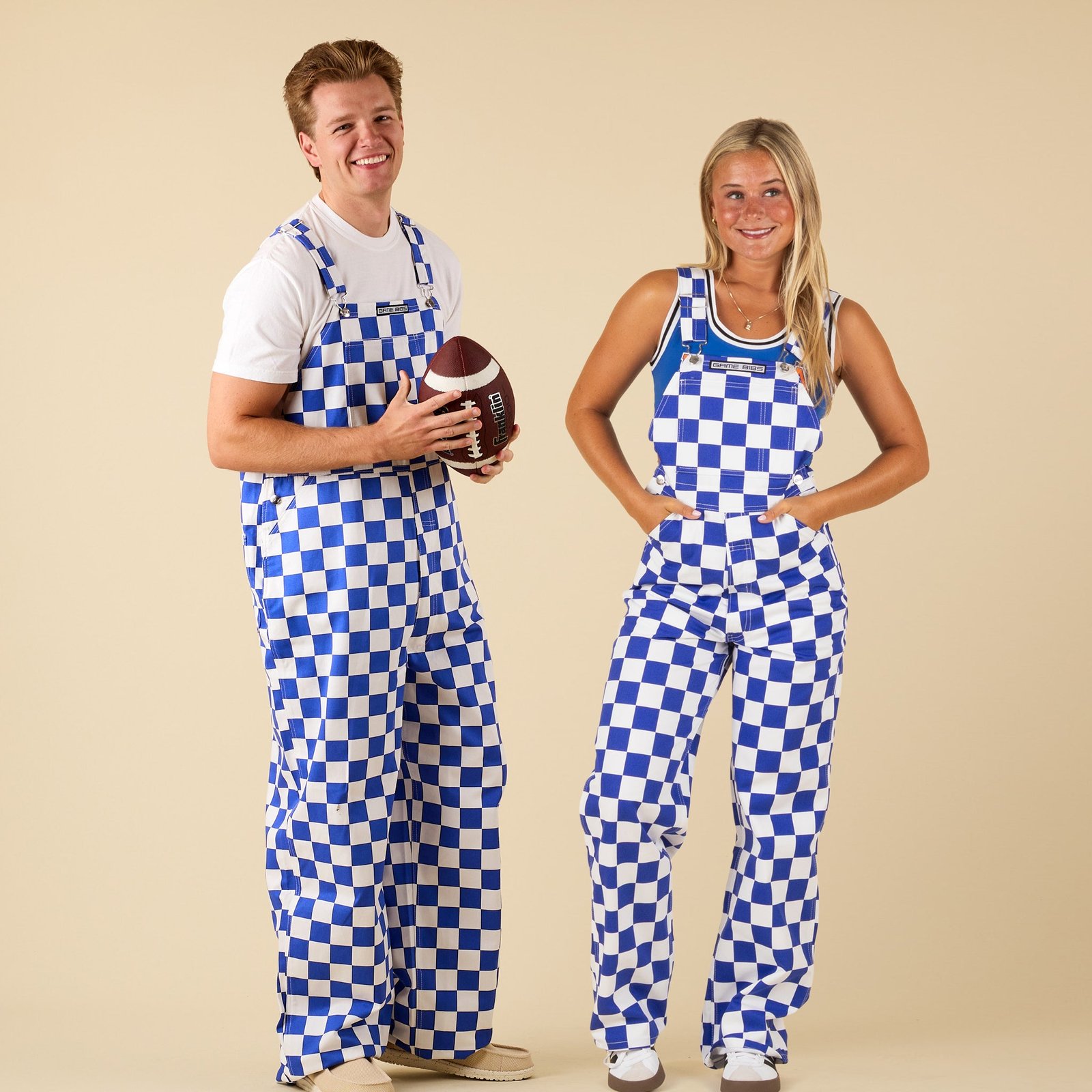 Royal Blue and White Overall Bibs