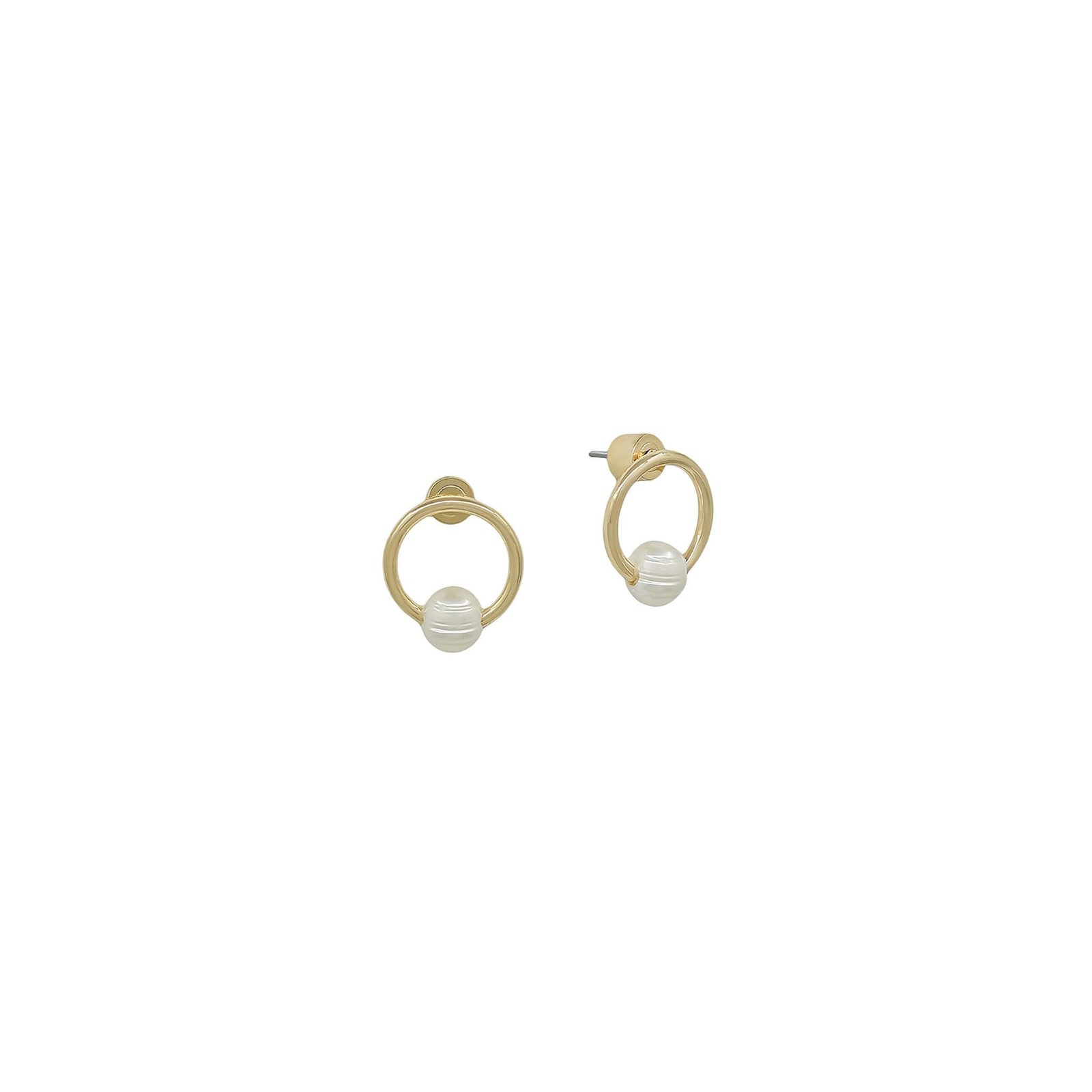 Pearl and Gold Hoop Stud Earrings