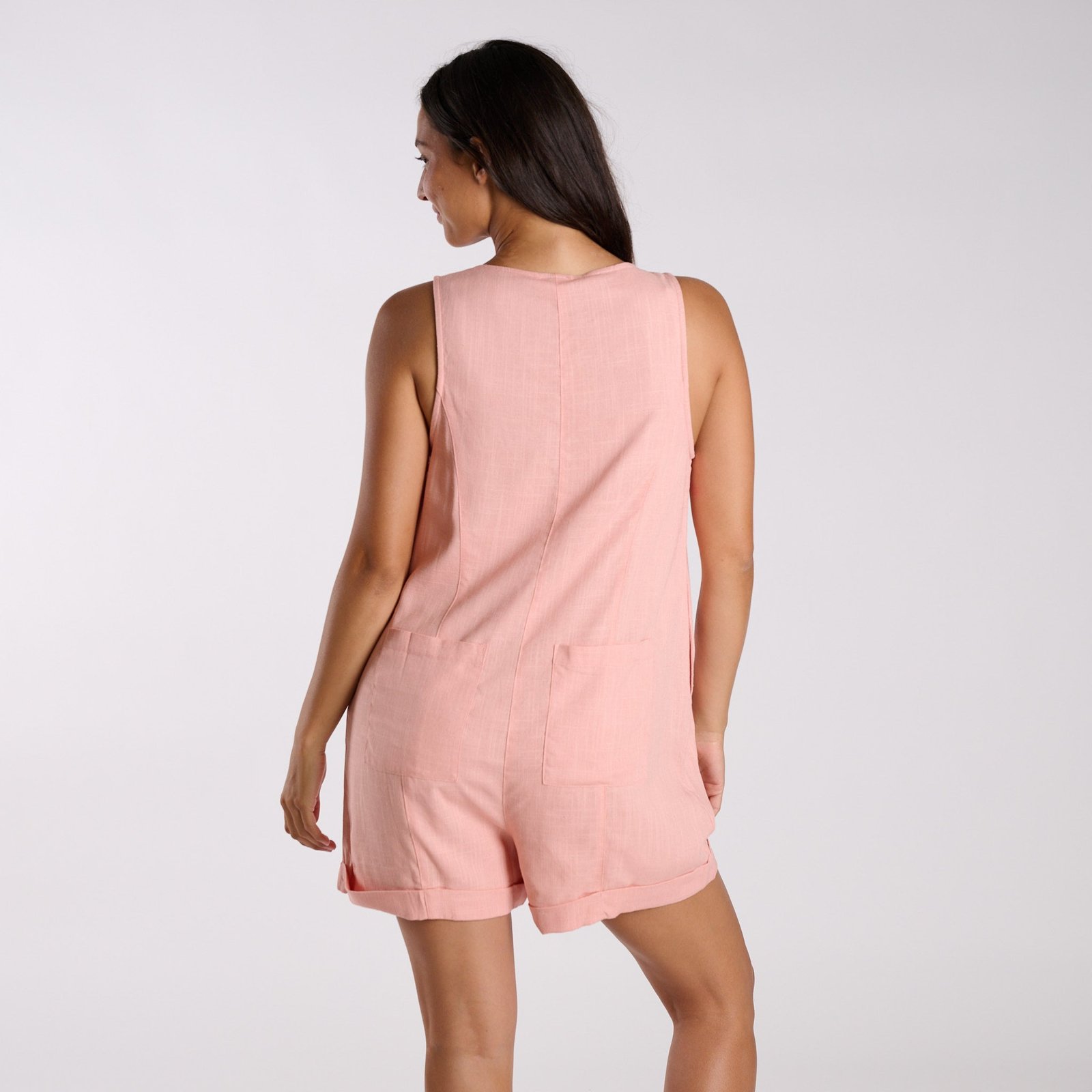 Button Front Linen Blend Romper