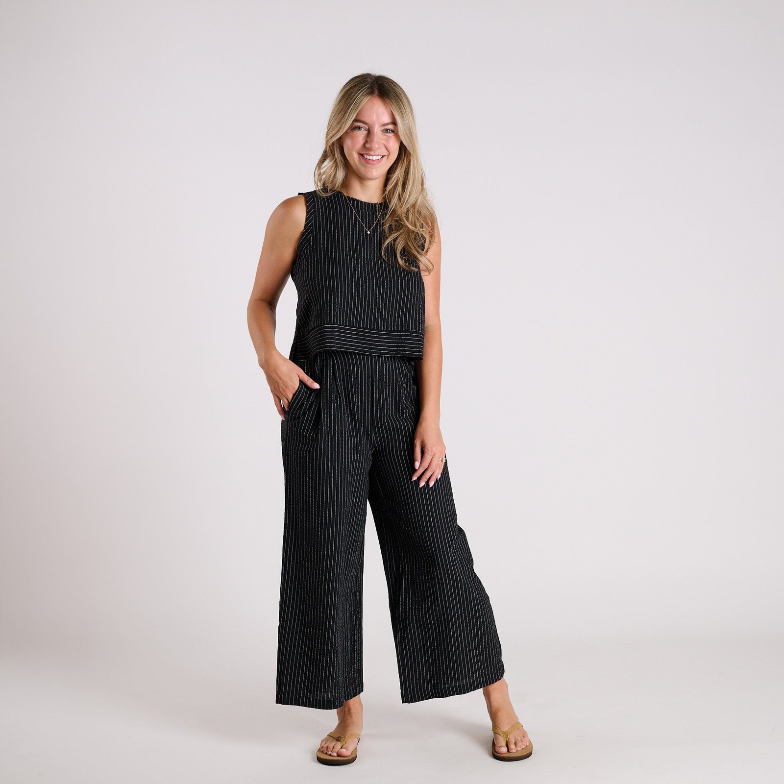 Sleeveless Striped Woven Set