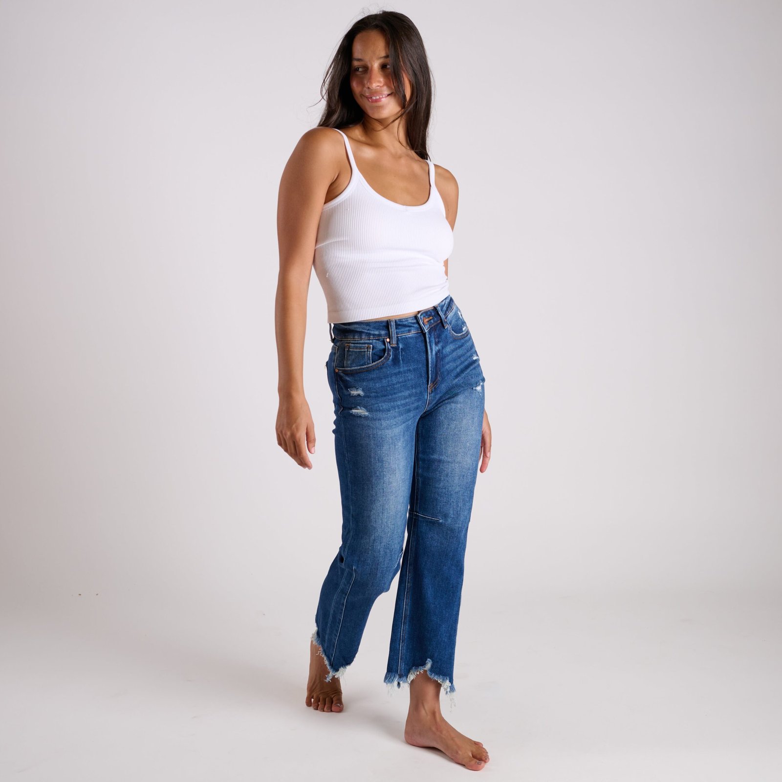 High Rise Straight Crop Dark Wash Jeans