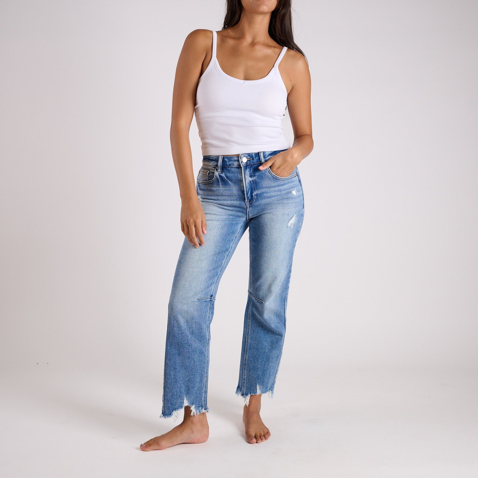 High Rise Straight Crop Medium Wash Jeans