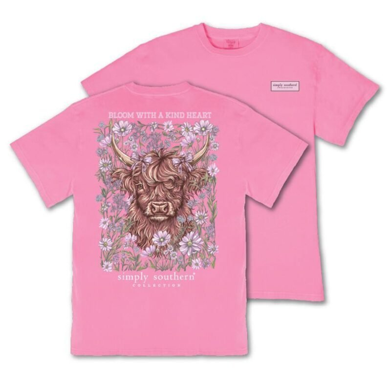 Bloom With a Kind Heart Highland Cow Short Sleeve T-Shirt