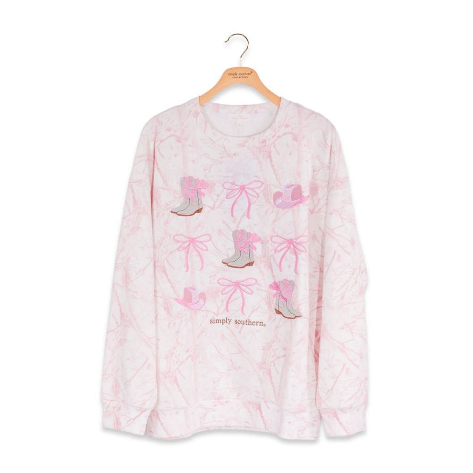 Youth Pink Camo Western Icons Crewneck Sweatshirt