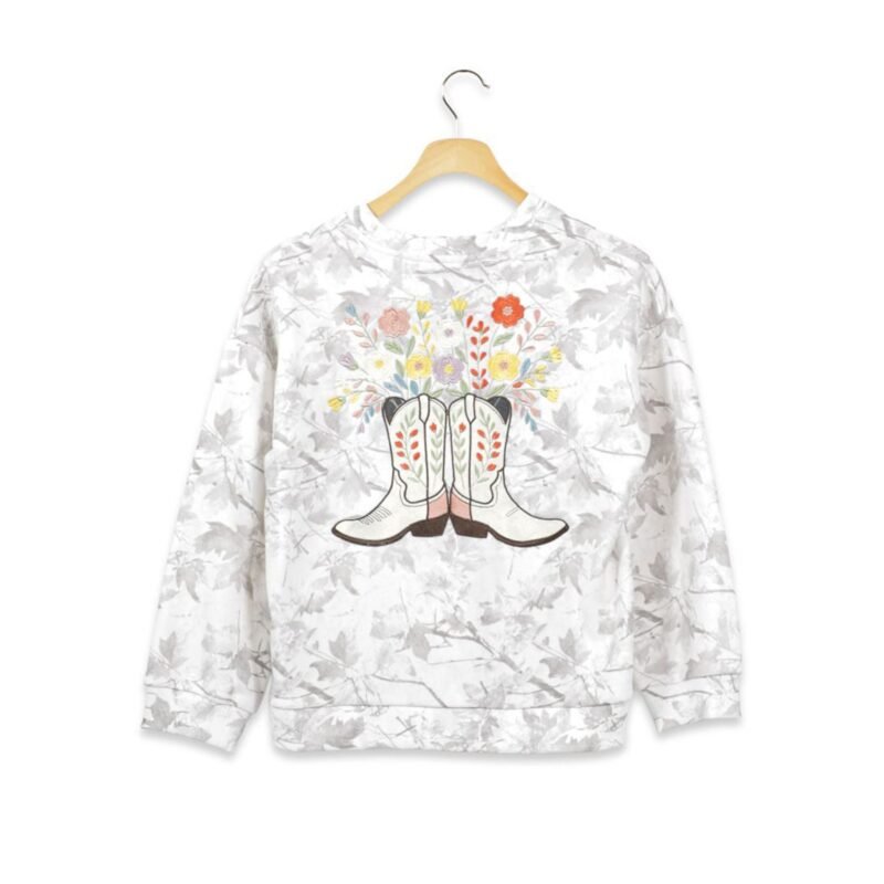 Youth Floral Cowboy Boots Crewneck Sweatshirt